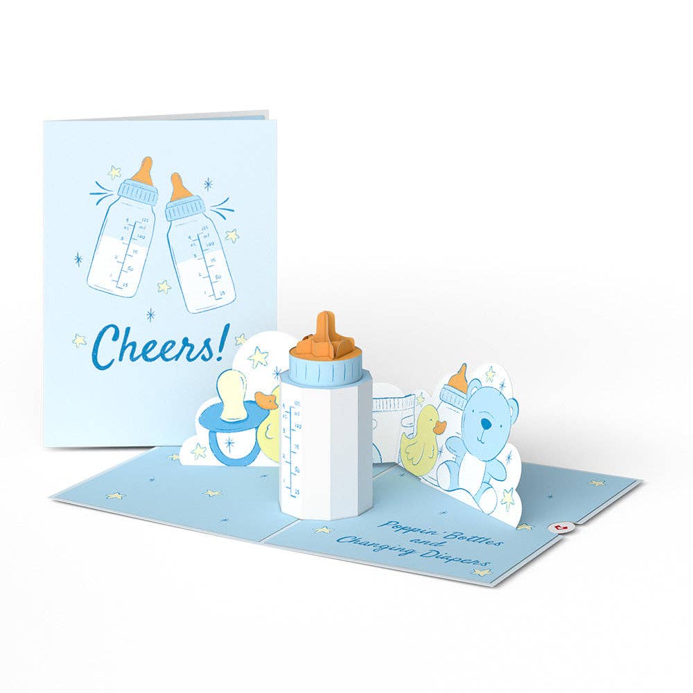 Poppin' Bottles and Changing Diapers New Baby Pop-up Card