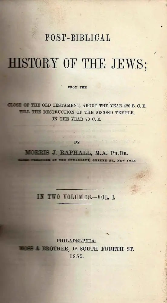 Post-Biblical History of the Jews: From the Close of the Old Testament