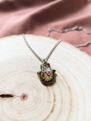 Hamsa Necklace with Hand-Painted Pomegranates
