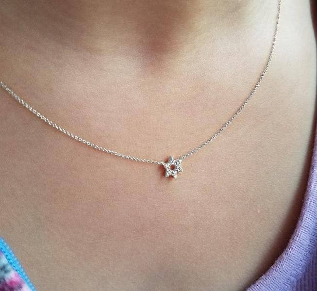 Diamond Tiny Magen David Necklace - 14K Gold