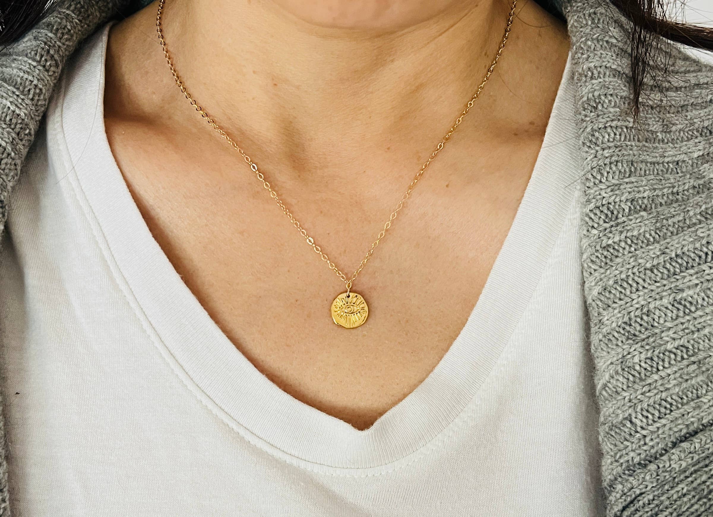 Evil Eye Coin Pendant Necklace