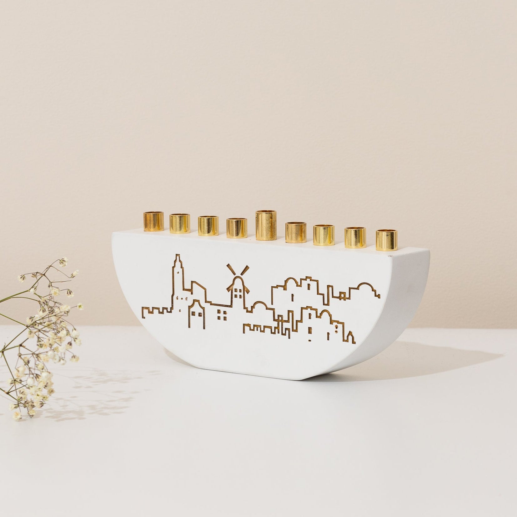 Stylish Hanukkah Menorah – Jerusalem Outline L Series