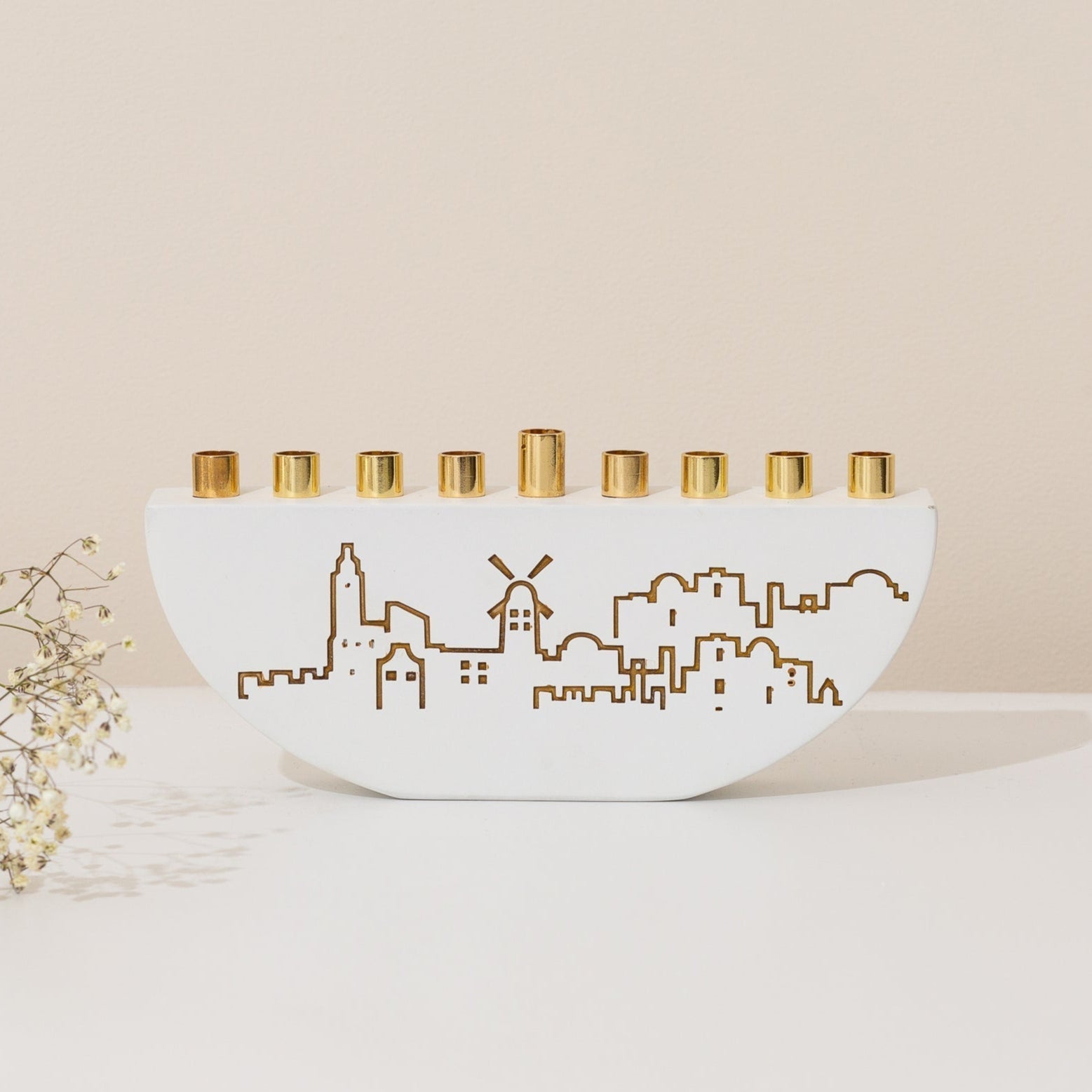 Stylish Hanukkah Menorah – Jerusalem Outline L Series
