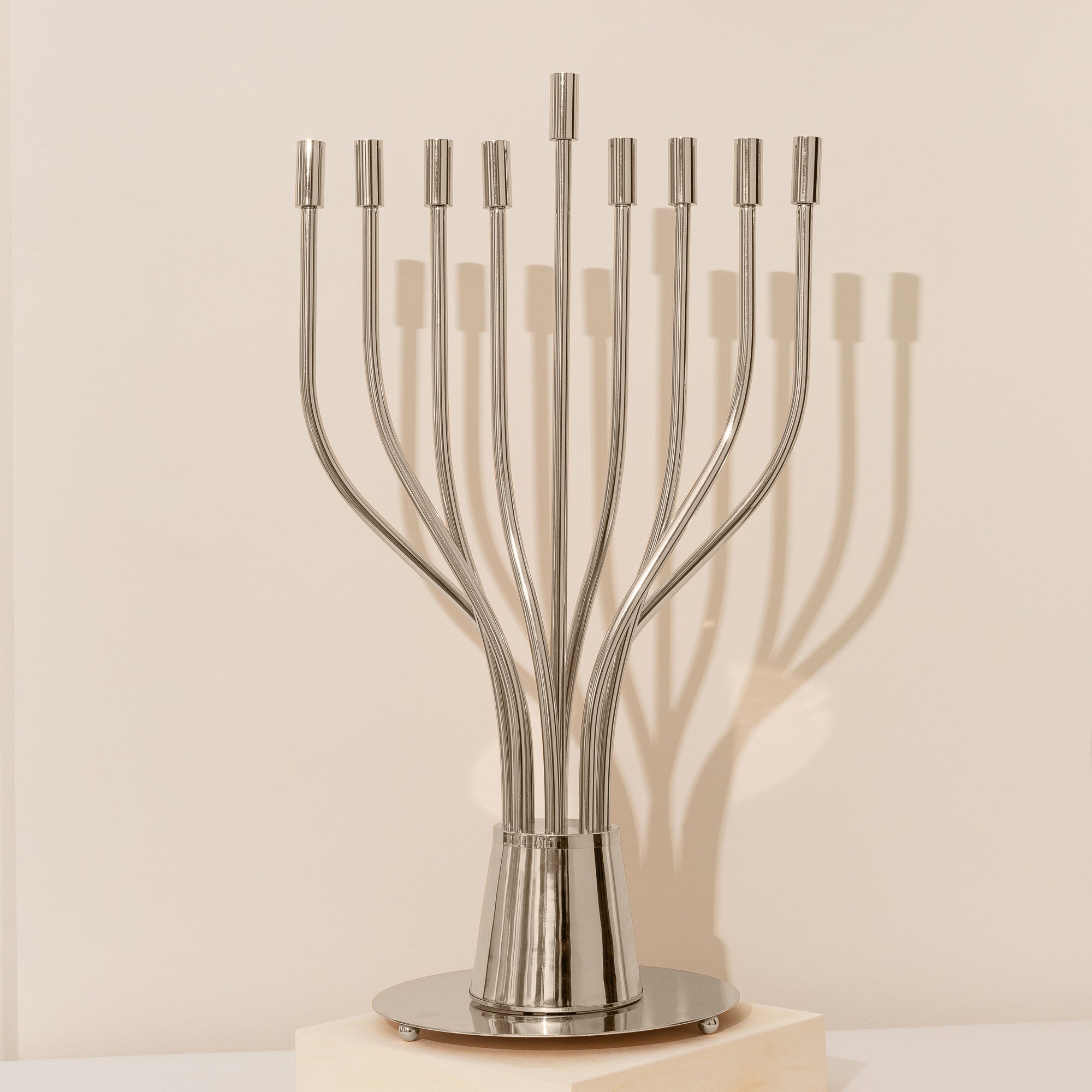 A huge Chanukah menorah with a spectacular design made of nickel and gold plating - The Holy Spirit Series