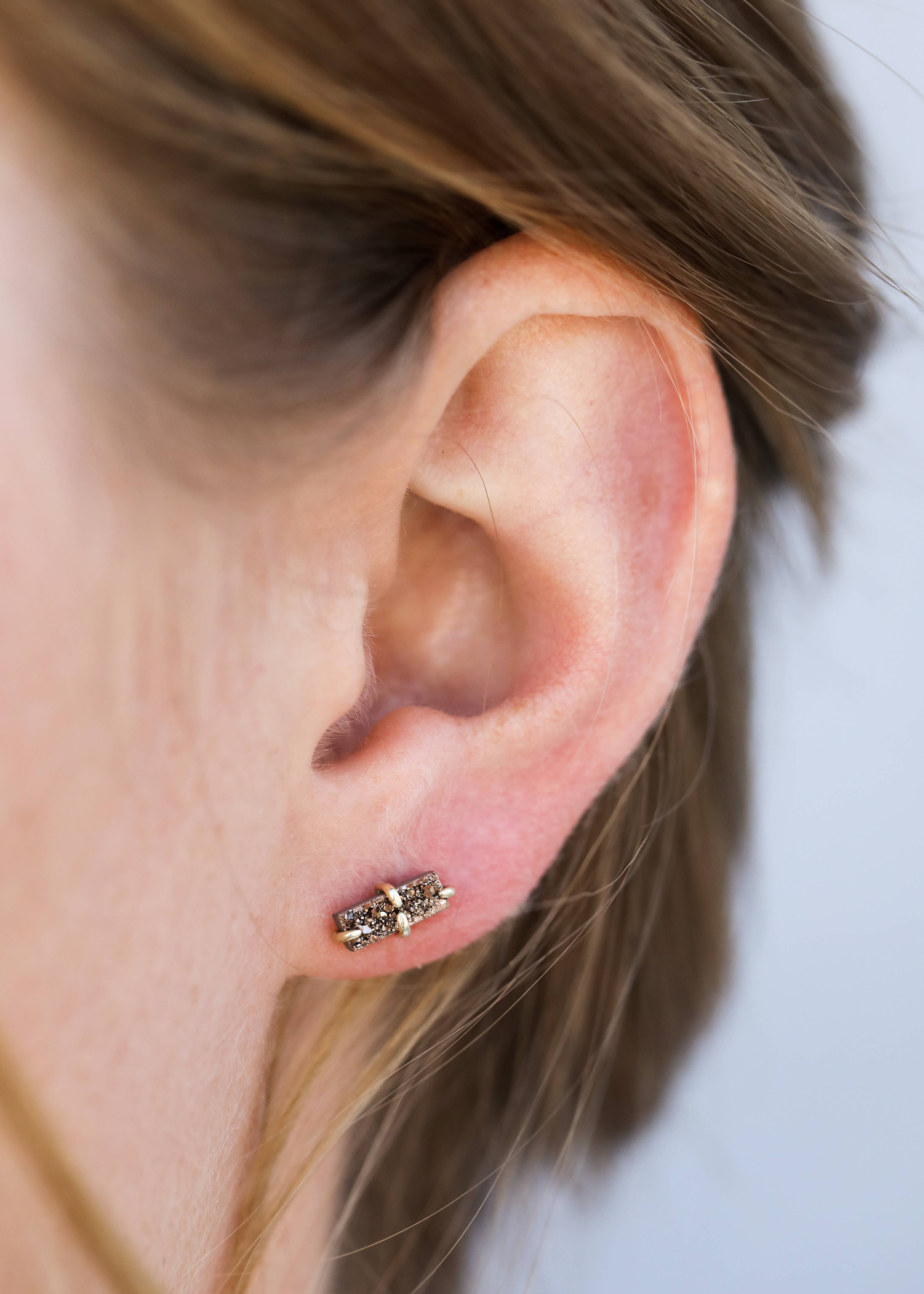 Druzy Bar Rose Earrings