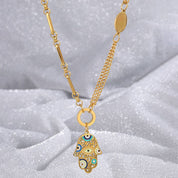Koch La Ni Artistic Hamsa Necklace with Dual Chain Design