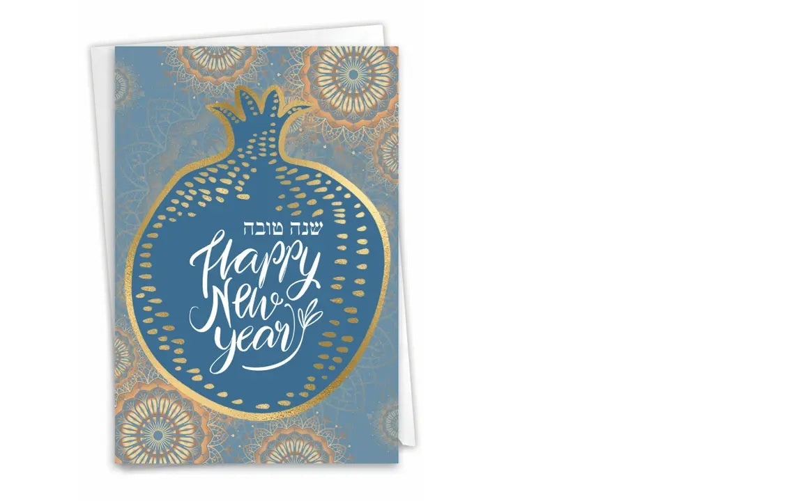 Happy New Year Blue Pomegranate Greeting Card