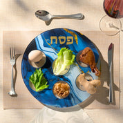 Blue Marble Glass Round Seder Plate