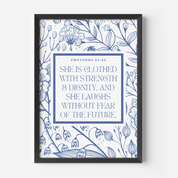 Proverbs 31:25 Blue Floral
