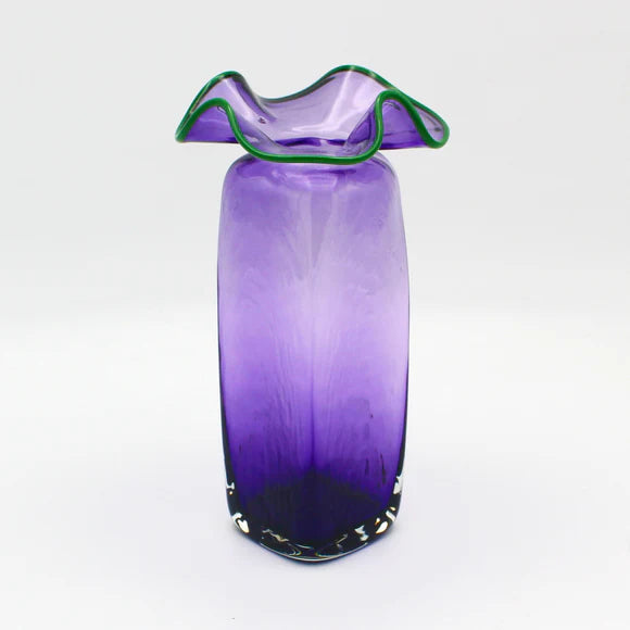 Hand Blown Multicolored Glass Ruffle Vase
