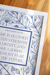 Proverbs 31:25 Blue Floral